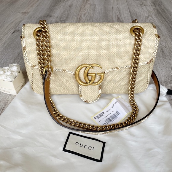 SOLD▪️Gucci Marmont Raffia Snake Crossbody Bag - Picture 8 of 15